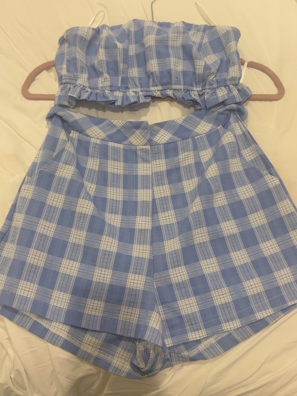 Superdown Light Blue Plaid High-Waist Women’s Shorts Set
